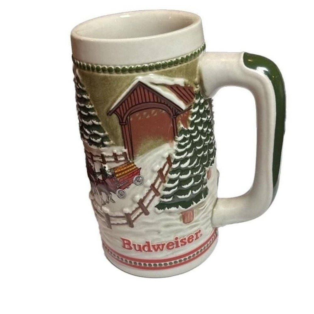 1984 Budweiser Holiday Beer Stein Clydesdales Covered Bridge Ceramarte Brazil